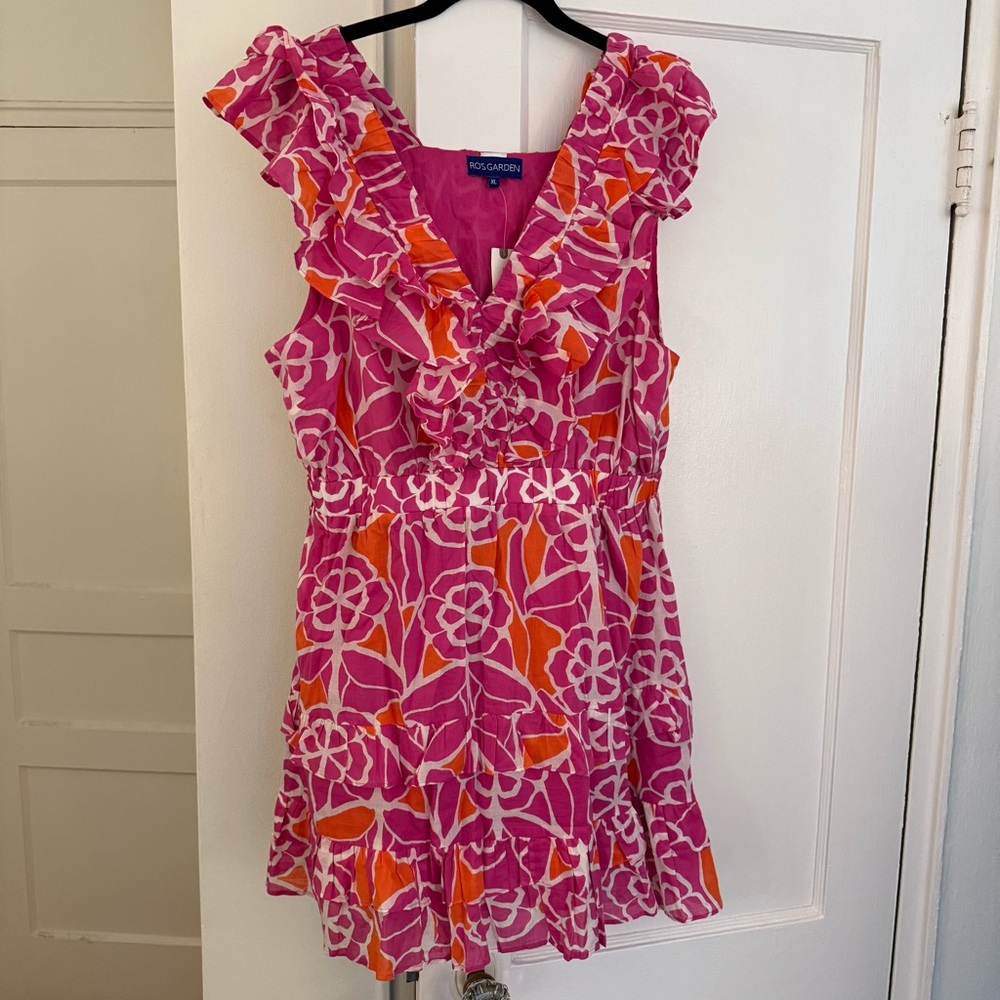 Anthropologie Pink & Orange Floral Ruffle Sundress
